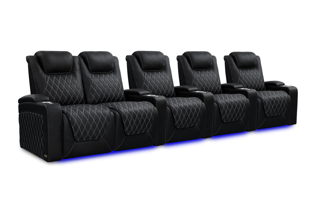 Valencia Oslo Ultimate Luxury Edition Home Theater Seating Valencia Theater Seating Onyx with Silver Stitching Row of 5 - Loveseat Left | Width: 155" Height: 44.5" Depth: 38" 