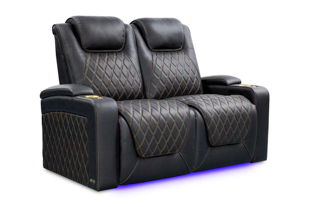 Valencia Oslo Ultimate Luxury Edition Home Theater Seating Valencia Theater Seating Onyx with Gold Stitching Row of 2 - Loveseat | Width: 62" Height: 44.5" Depth: 38" 