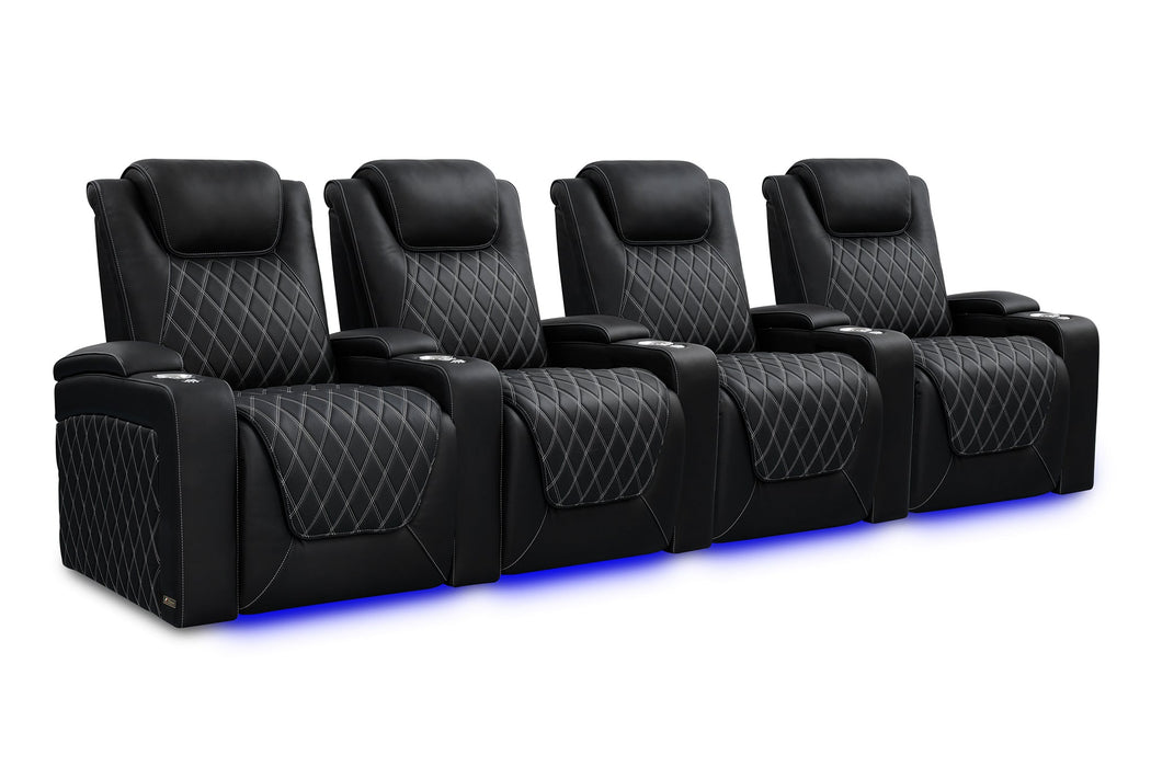 Valencia Oslo Ultimate Luxury Edition Home Theater Seating Valencia Theater Seating Onyx with Silver Stitching Row of 4 | Width: 130.75" Height: 44.5" Depth: 38" 