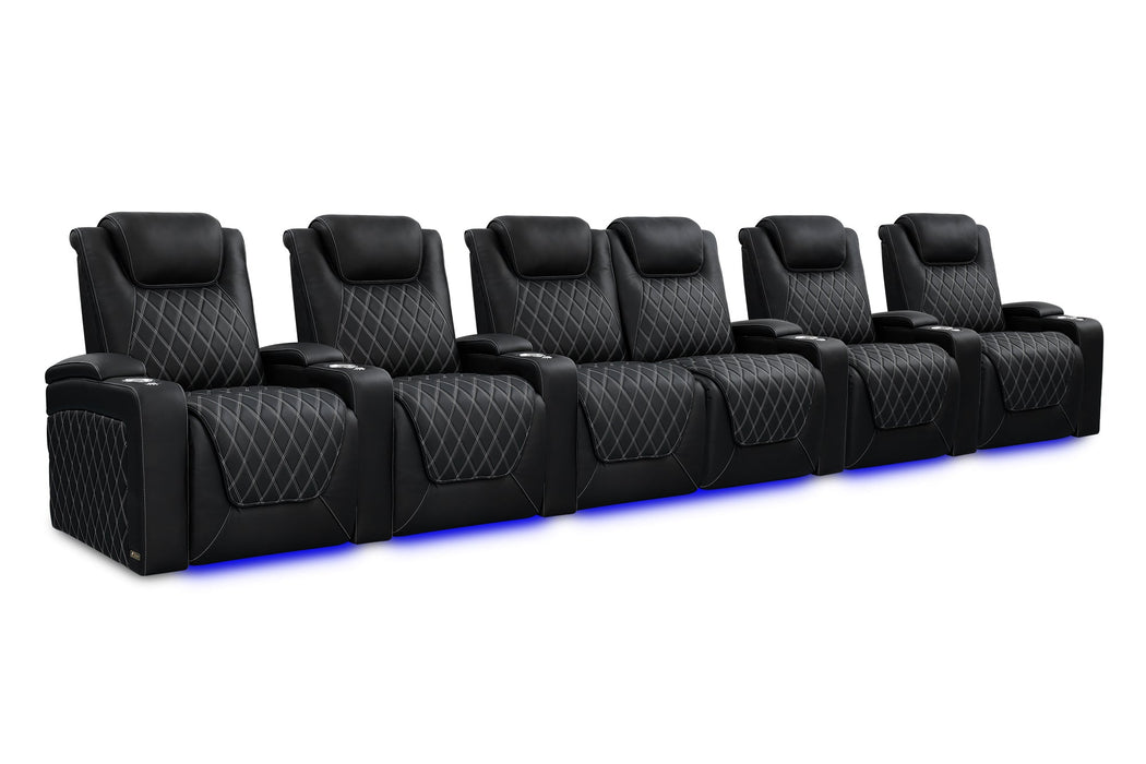 Valencia Oslo Ultimate Luxury Edition Home Theater Seating Valencia Theater Seating Onyx with Silver Stitching Row of 6 Loveseat Center | Width: 186" Height: 44.5" Depth: 38" 
