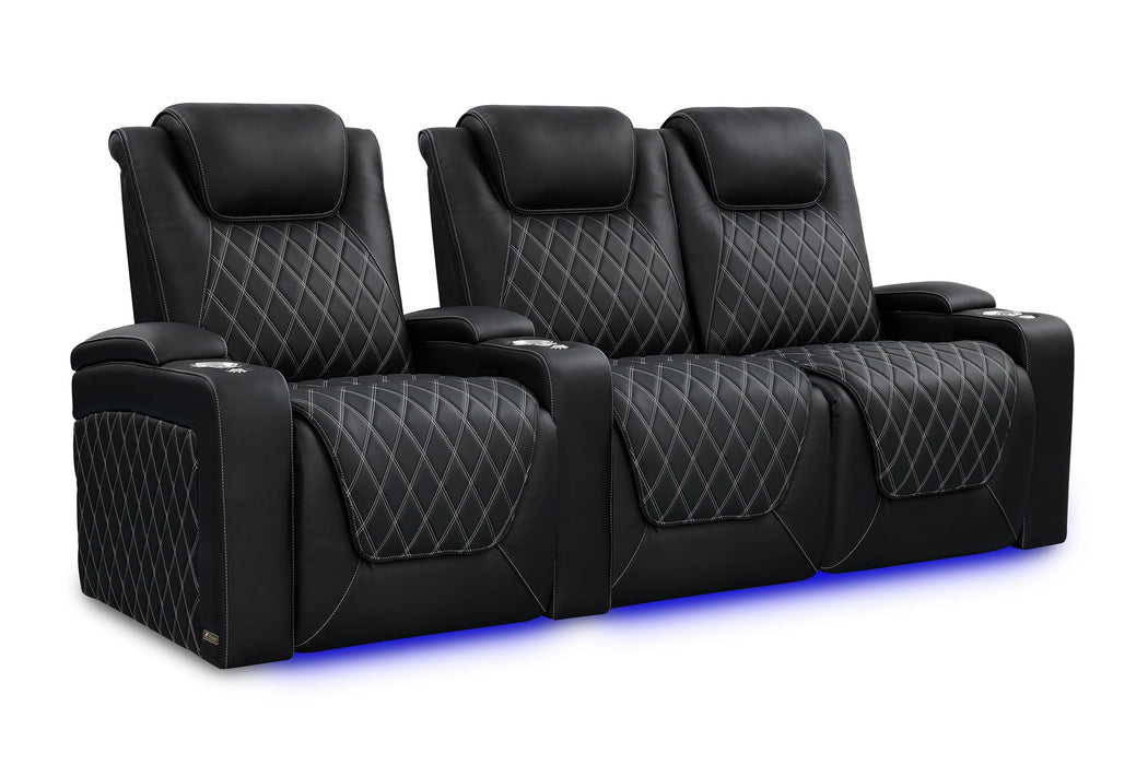 Valencia Oslo Ultimate Luxury Edition Home Theater Seating Valencia Theater Seating Onyx with Silver Stitching Row of 3 - Loveseat Right | Width: 93" Height: 44.5" Depth: 38" 