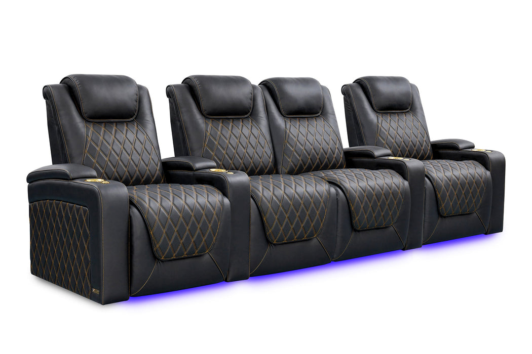 Valencia Oslo Ultimate Luxury Edition Home Theater Seating Valencia Theater Seating Onyx with Gold Stitching Row of 4 - Loveseat Center | Width: 124" Height: 44.5" Depth: 38" 
