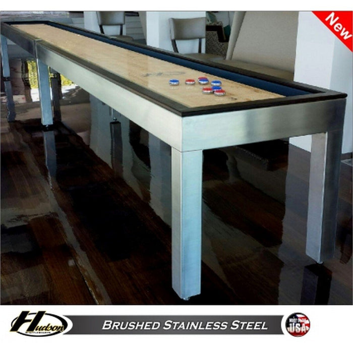Hudson Shuffleboards Brushed Stainless Steel Shuffleboard Table Shuffleboards Hudson Suffleboards   